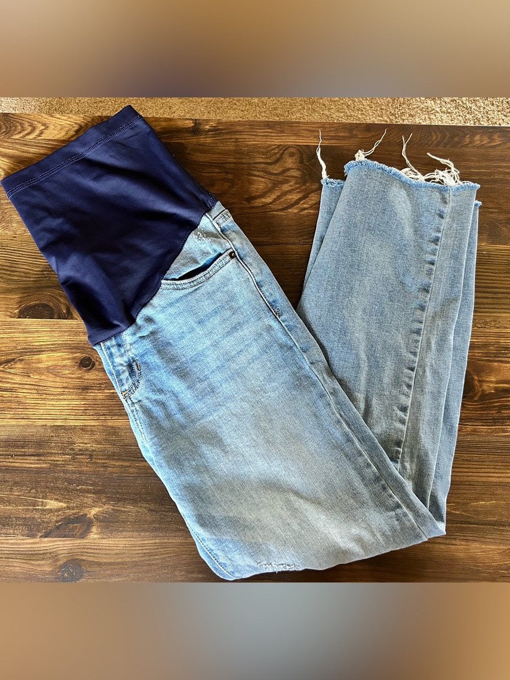 PinkBlush Blue Straight Leg Frayed Hem Maternity Jeans - Picture 7 of 9